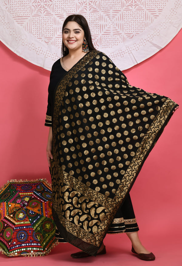 Plus Size Women Banarasi Black Dupatta