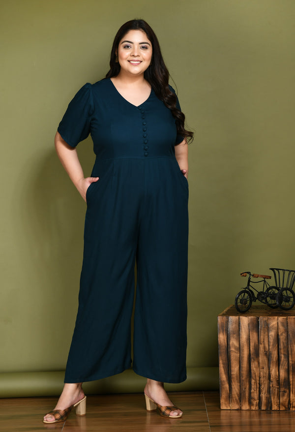 Plus Size Plus Size Solid Teal Jumpsuit