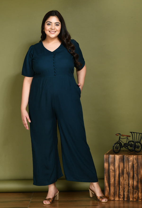 Plus Size Plus Size Solid Teal Jumpsuit