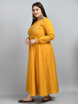 Plus Size Mustard Mirror Anarkali Kurta with Sequin Dupatta