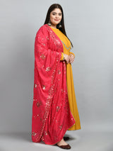 Plus Size Mustard Mirror Anarkali Kurta with Sequin Dupatta