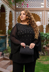 Plus Size Designer Black Georgette Coord Set with Unique Handwork