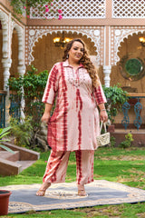 Plus Size Flirty Pink Tye Dye Mirror Work Rayon Co-ord set