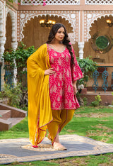 Plus Size Vibrant Rani Pink Tulip Pant Set with Dupatta