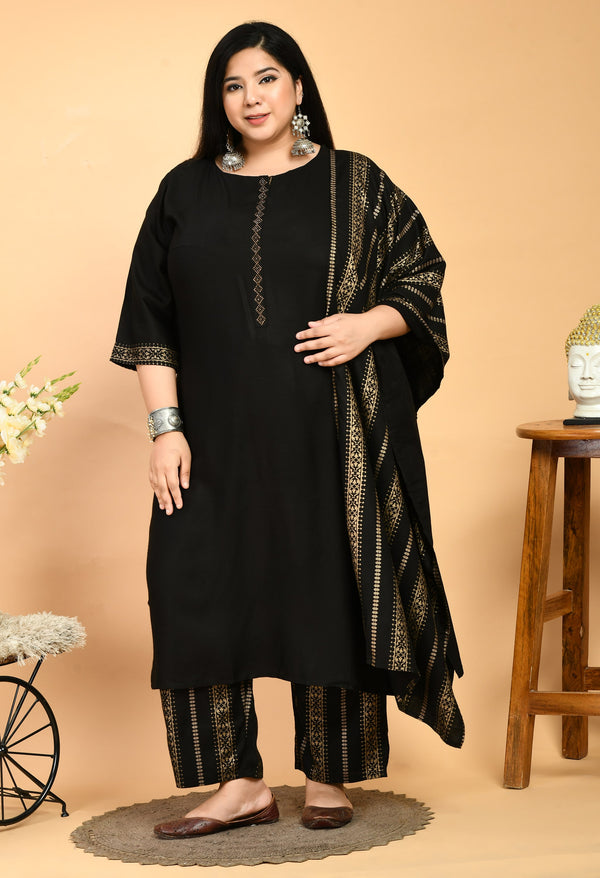 Plus Size Raven Black & Gold Kurta Set