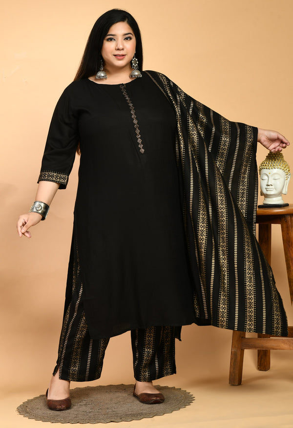 Plus Size Raven Black & Gold Kurta Set