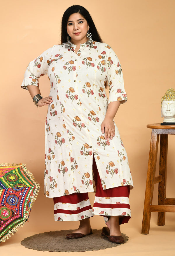 Plus Size Blossom Floral Prints Kurta Palazzo Set