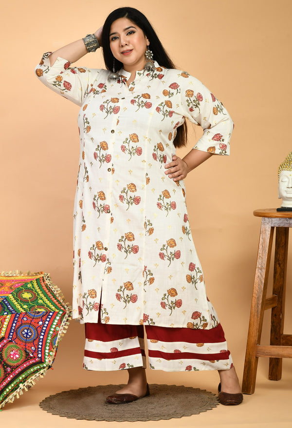 Plus Size Blossom Floral Prints Kurta Palazzo Set