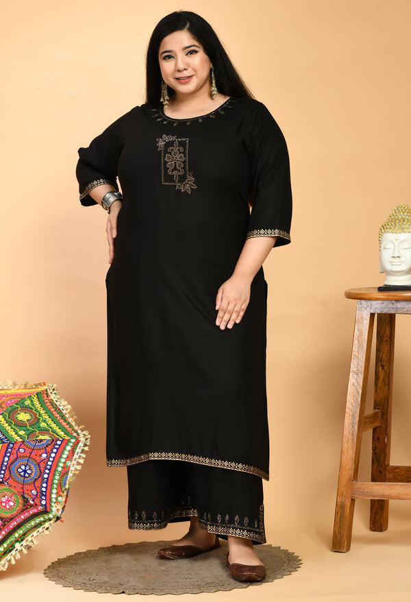 Plus Size Lavish Black Kurta Palazzo Set