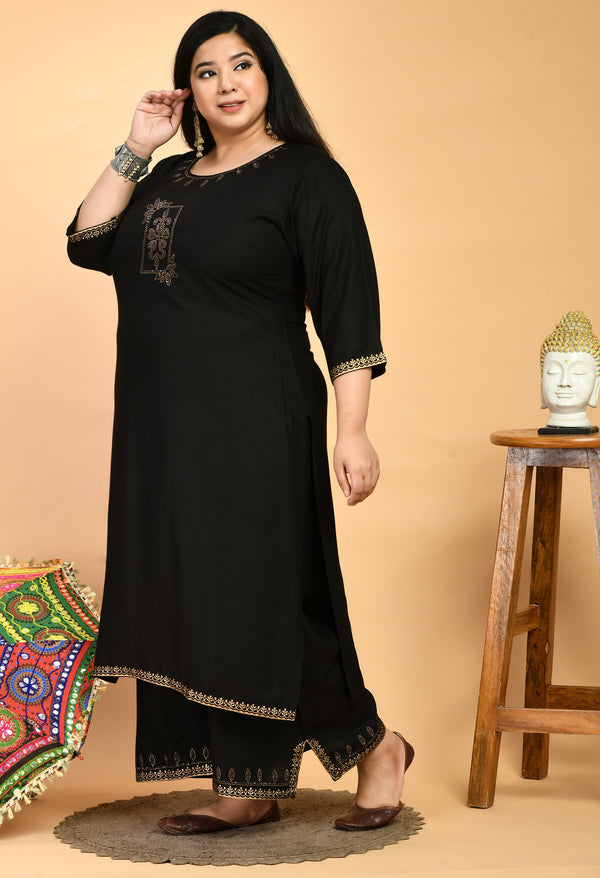 Plus Size Lavish Black Kurta Palazzo Set