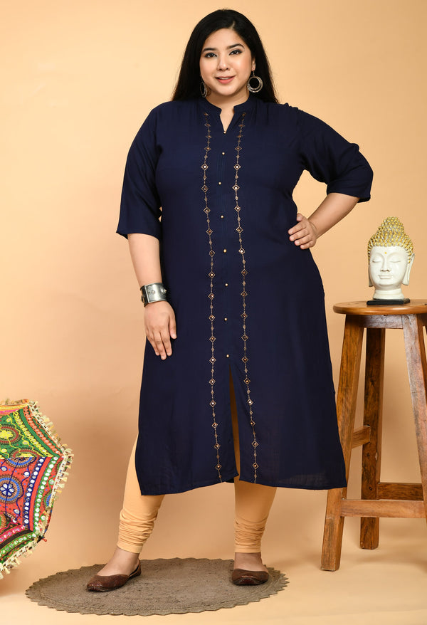 Plus Size Plus Size Deep Blue Collared Kurta