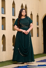 Plus Size Sizzling Bottle Green Embellished Georgette Drape Saree with Belt