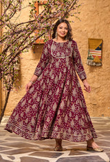 Plus Size Glorious Wine Embellished Anarkali with Dupatta