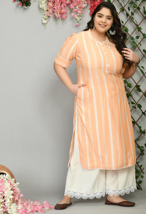 Plus Size Plus Size Striped Peach Kurta