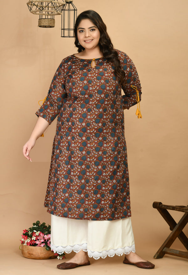 Plus Size Plus Size Maroon Tagai Cotton Kurta