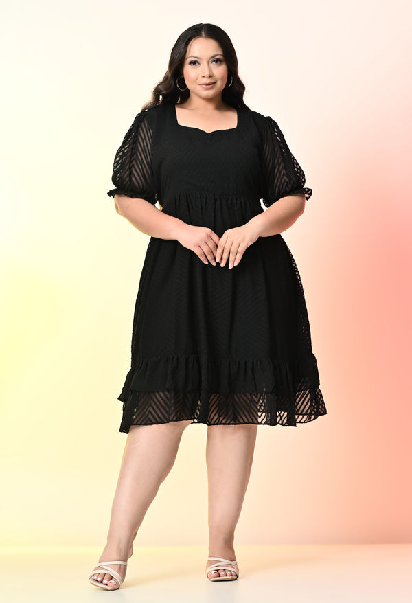 Plus Size Glowing Black Chevron Georgette Dress