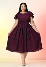 Plus Size Wine Smocked Midi Dress