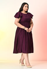 Plus Size Wine Smocked Midi Dress