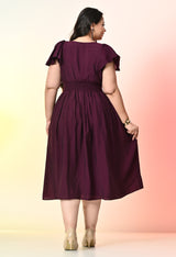 Plus Size Wine Smocked Midi Dress