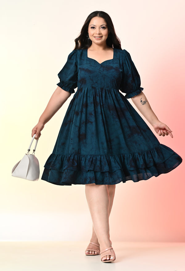 Plus Size Teal Blue Prism Tye Dye Dress