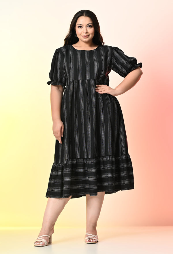 Plus Size Black Striped Midi Dress