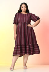 Plus Size Wine Striped Midi Dress