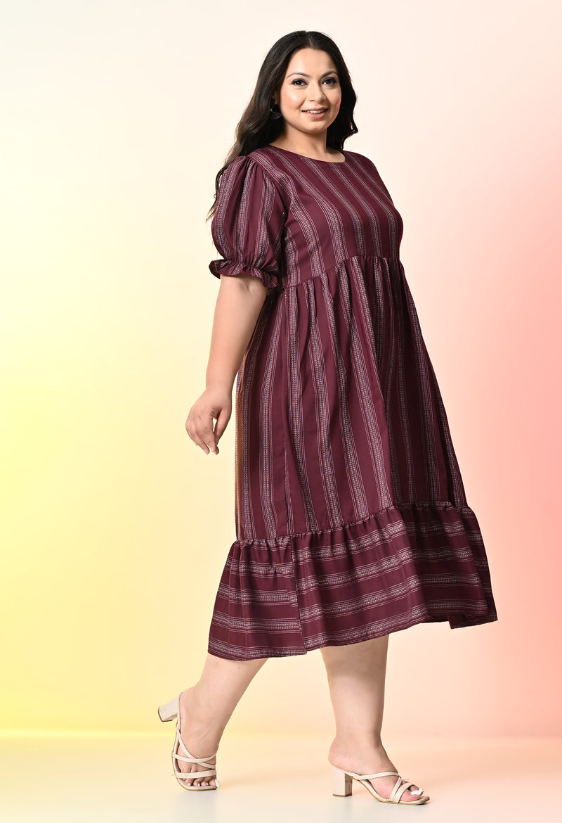 Plus Size Wine Striped Midi Dress