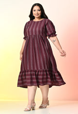 Plus Size Wine Striped Midi Dress