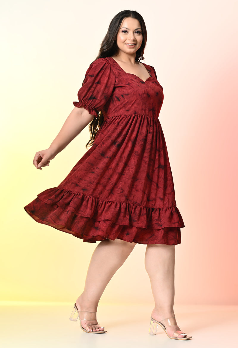 Plus Size Maroon Prism Tye Dye Dress