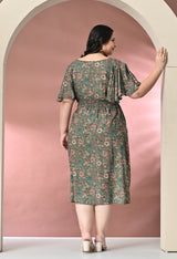 Plus Size Green Floral Rayon Dress