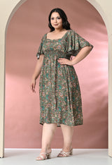 Plus Size Green Floral Rayon Dress