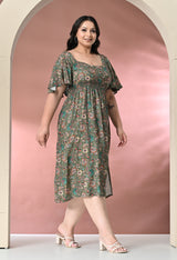 Plus Size Green Floral Rayon Dress