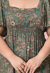 Plus Size Green Floral Rayon Dress