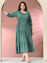 Plus Size Sea Green Ruffle Rayon Dress