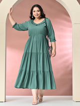 Plus Size Sea Green Ruffle Rayon Dress