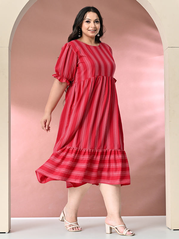 Plus Size Rani Pink Striped Midi Dress