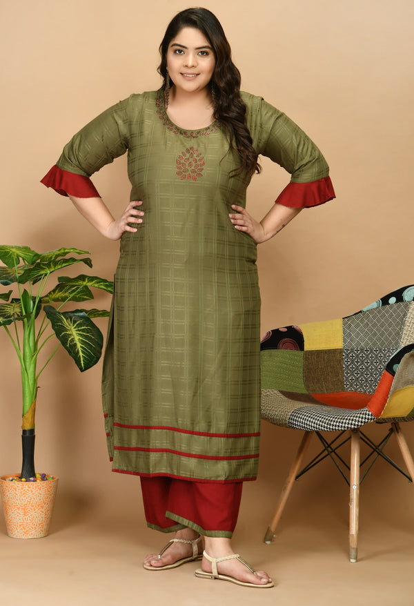 Plus Size Plus Size Self Design Kurta Palazzo Set