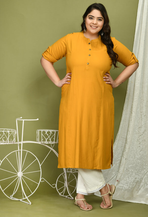 Plus Size Plus Size Solid Mustard Kurta