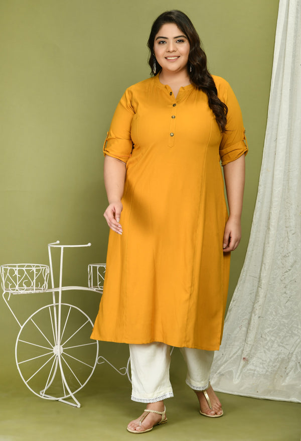 Plus Size Plus Size Solid Mustard Kurta