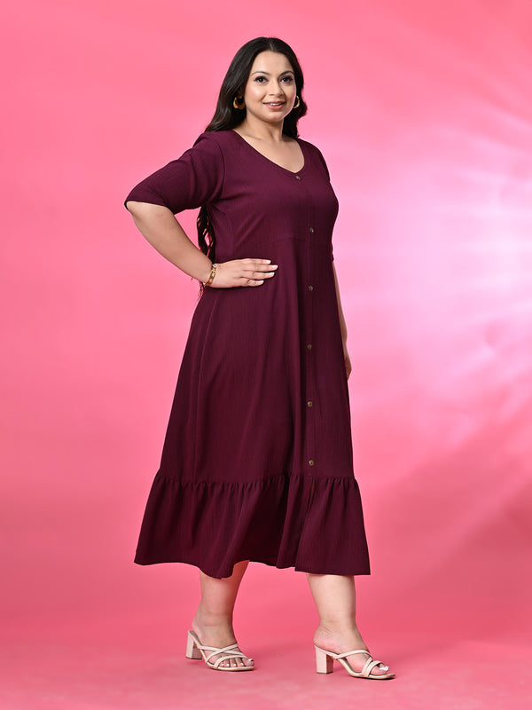 Plus Size Wine Crinkle Midi Dress