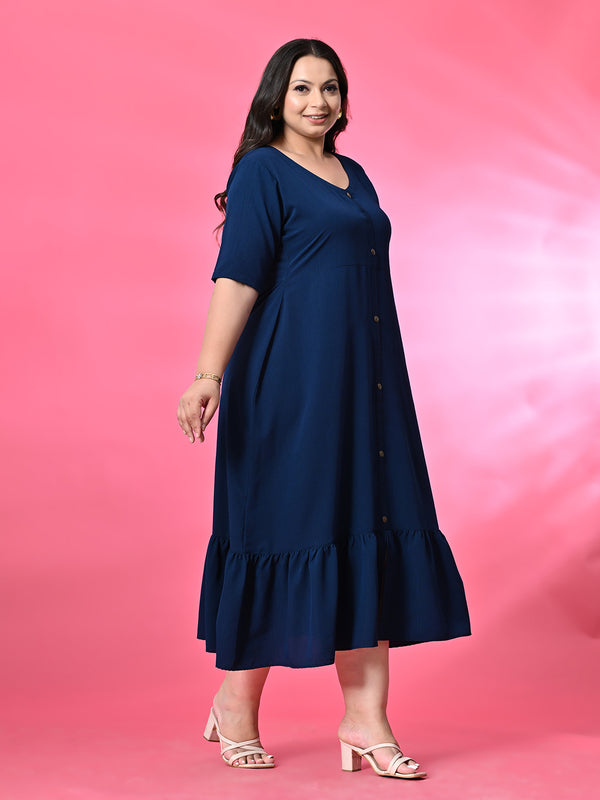 Plus Size Teal Blue Crinkle Midi Dress