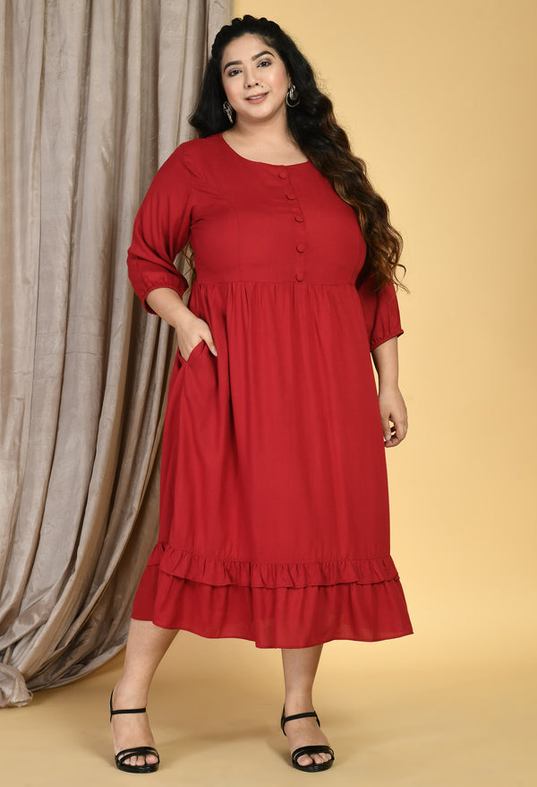 Plus Size Plus Size Maroon Midi Dress