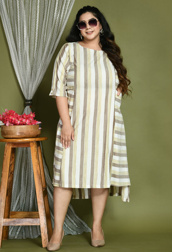 Plus Size Plus Size Striped Beige Midi Dress