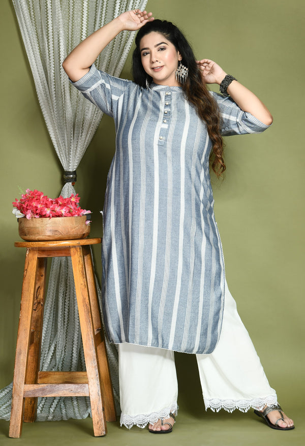 Plus Size Plus Size Striped Grey Kurta