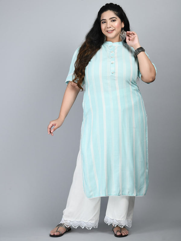 Plus Size Verdure Sea Green Rayon Kurta Palazzo Set