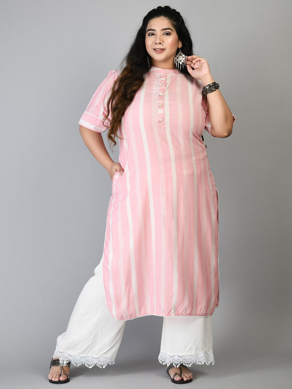 Plus Size Plus Size Striped Pink Kurta