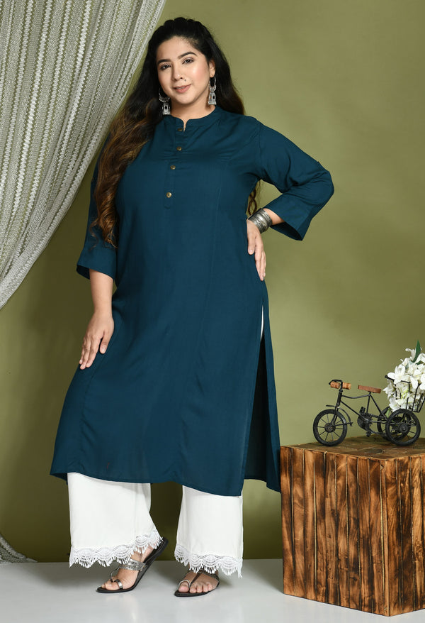 Plus Size Plus Size Solid Teal Kurta