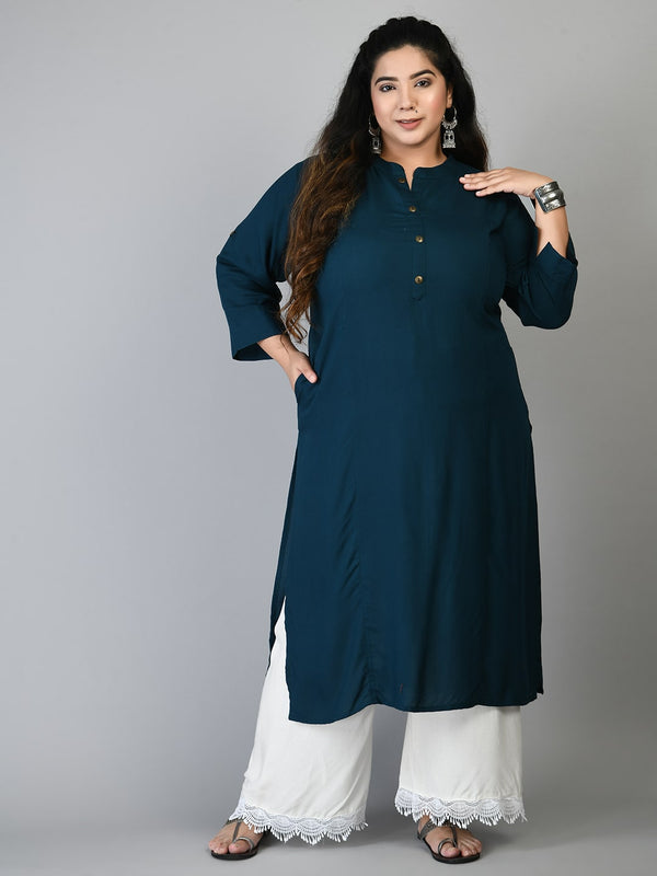 Plus Size Plus Size Solid Teal Kurta