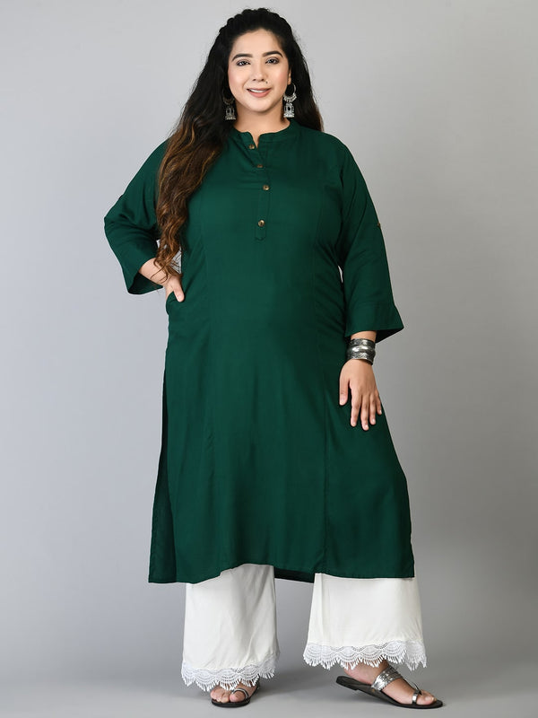 Plus Size Plus Size Solid Green Kurta