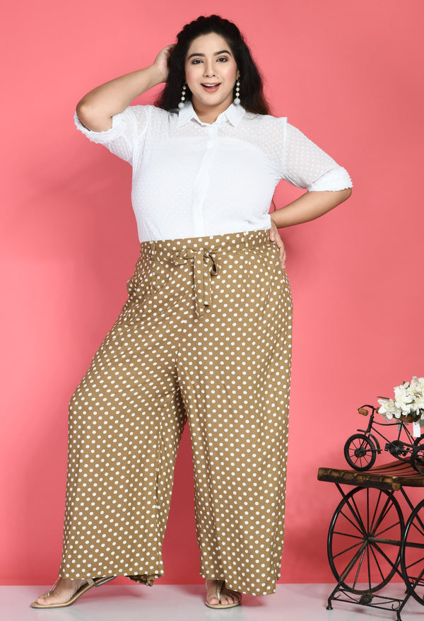 Plus Size Plus Size Polka Dot Beige Palazzo